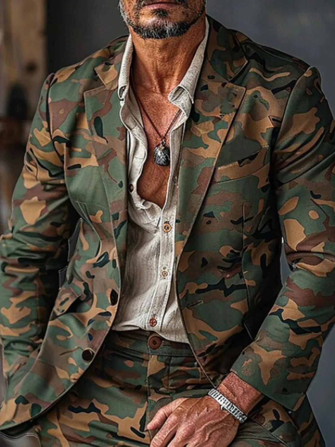 Fashion Camouflage Men's Suit Jacket Adult Role Play Leopard Suit Casual Slim Fit Printed Suit Coat for Party Wedding Business