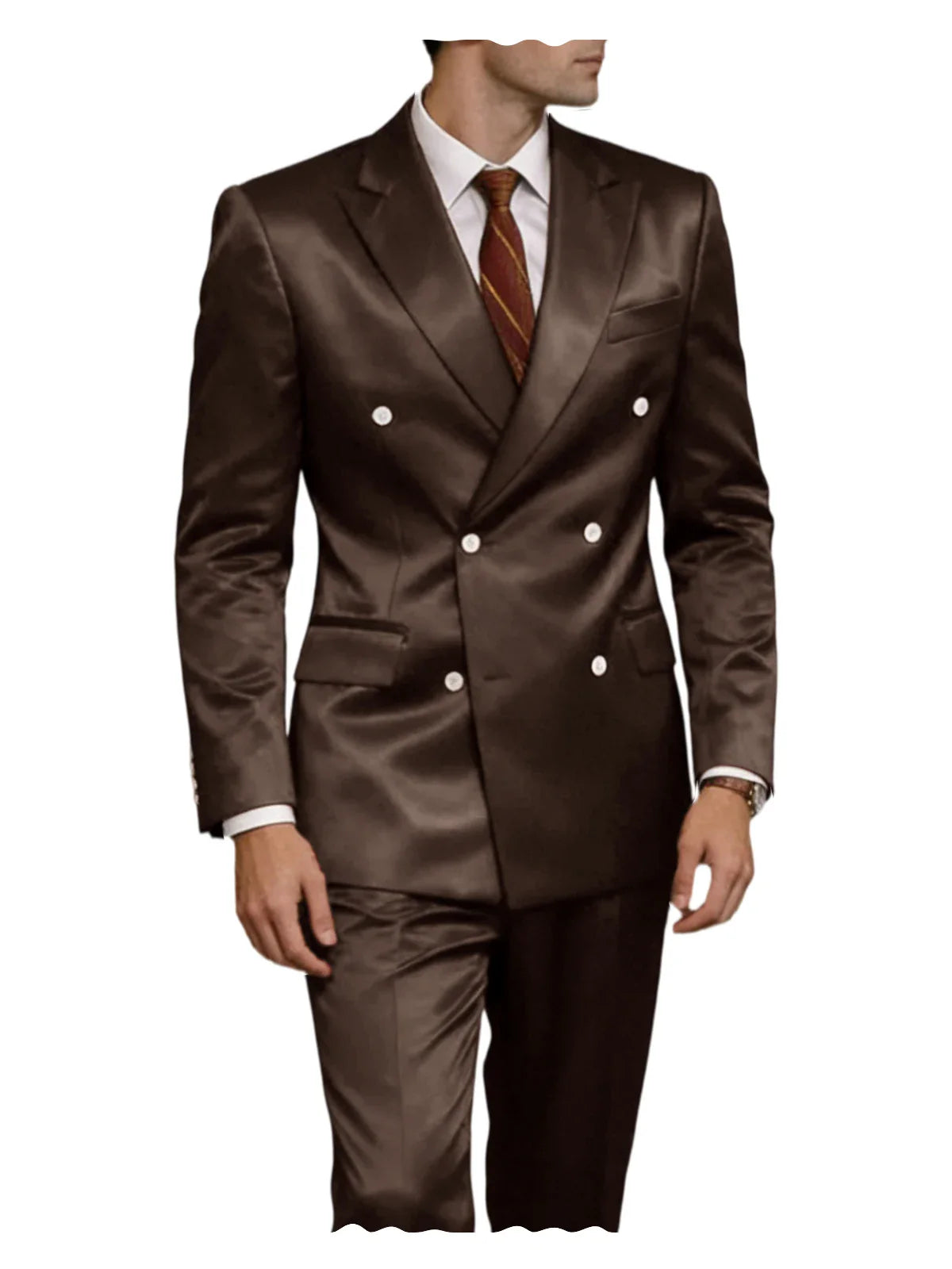Luxury Men's Shiny Satin 2 Piece Suit Peak Lapel Double Breasted Jacket Pants Elegant Slim Fit Formal Tuxedo for Wedding Party