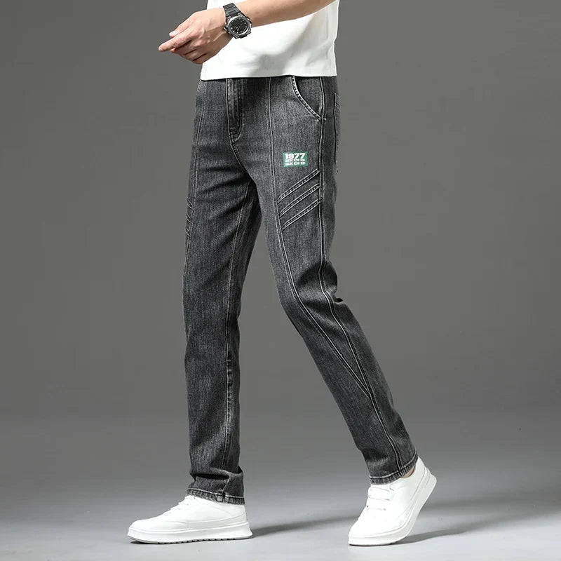 Luxury Stretchy Straight Leg Jeans Plus Size Loose Fit Fashionable Printed Bottoms Versatile High Waist Denim Trousers