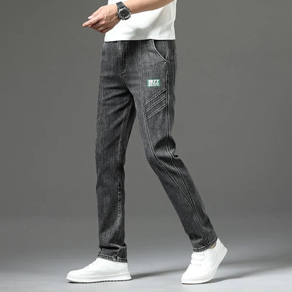 Luxury Stretchy Straight Leg Jeans Plus Size Loose Fit Fashionable Printed Bottoms Versatile High Waist Denim Trousers