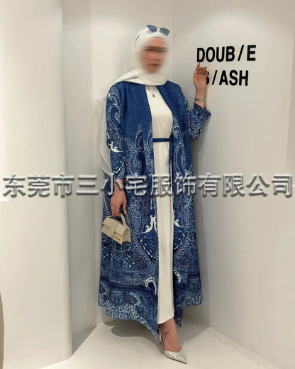 Women's Fold Miyake Pleated Abaya Long Sleeve Print Foldable Collar Robe Cardigan Coat New Winter Fashion Original Design 2026