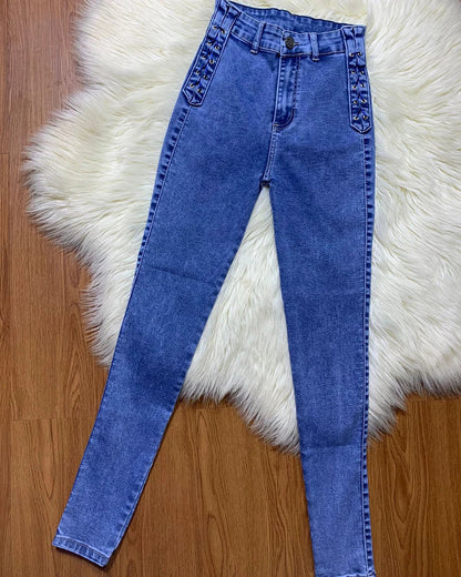 New Slim Fit Pants Fashion Jean Women's High Waist Personalized Stretch Jeans Trousers Push Up Tummy Control Sexy Legging Traf