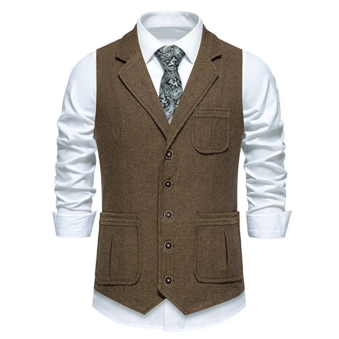 Men Vest Drak Gray Herringbone Single Button Waistcoat For Wedding Birthday Banquet Party Business Work Daily Men Suit Vest