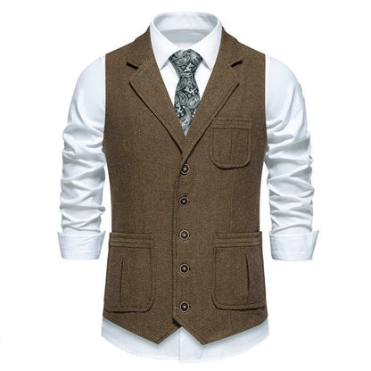 Men Vest Drak Gray Herringbone Single Button Waistcoat For Wedding Birthday Banquet Party Business Work Daily Men Suit Vest