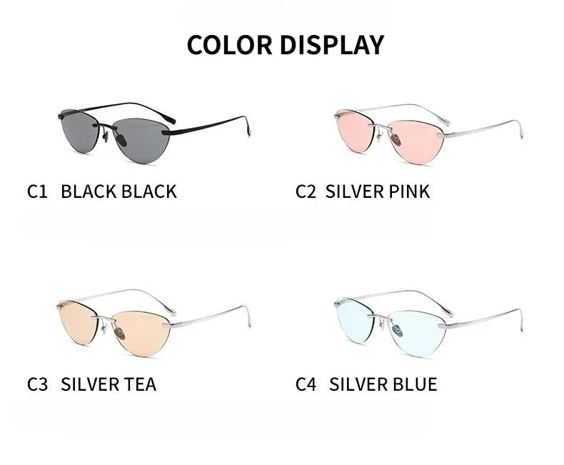 Frameless Cat Eye Sunglasses Fashion New Irregular Sun Glasses Titanium Men Driving Glasses Women Outdoor UV Resistant Eyewear
