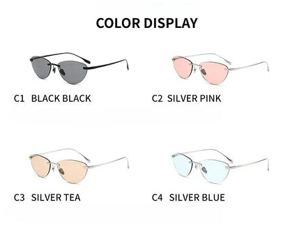 Frameless Cat Eye Sunglasses Fashion New Irregular Sun Glasses Titanium Men Driving Glasses Women Outdoor UV Resistant Eyewear