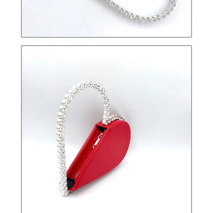 Diamond Red Heart Evening Clutch Women's Designer Chic RhinestoneBlack Wallet Wedding Party Sac A Main
