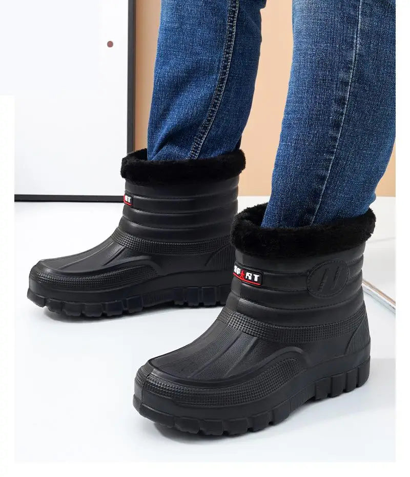 40-45 Men Rain Boots Winter Waterproof Shoes Ankle Snow Botas Plush Thick-soled Anti Slip High Top Zapatos Water Warm Footwear 1