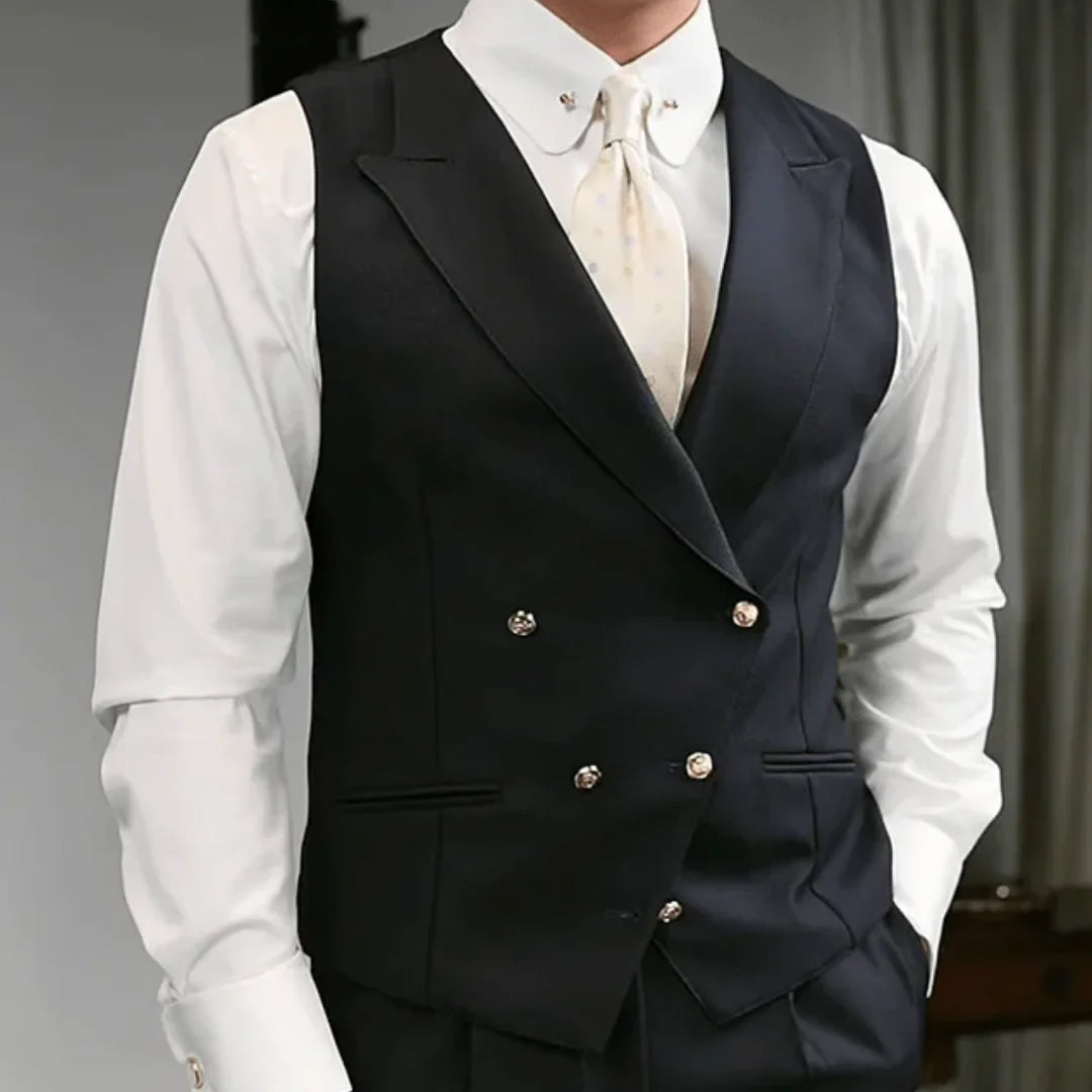 Men Vest White Double Button Solid With Lapel Waistcoat For Wedding Birthday Banquet Party Business Work Daily Men Suit Vest