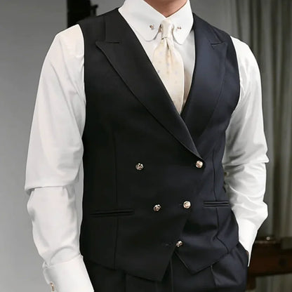 Men Vest White Double Button Solid With Lapel Waistcoat For Wedding Birthday Banquet Party Business Work Daily Men Suit Vest