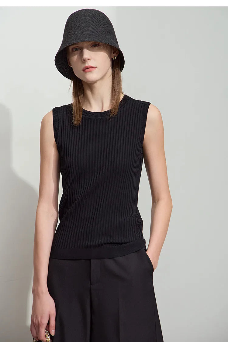 Women's Tank Top 2026 Summer New Straight Fit Sleeveless Solid Color Vest Versatile Basic Knitted Cami For Women 12622084