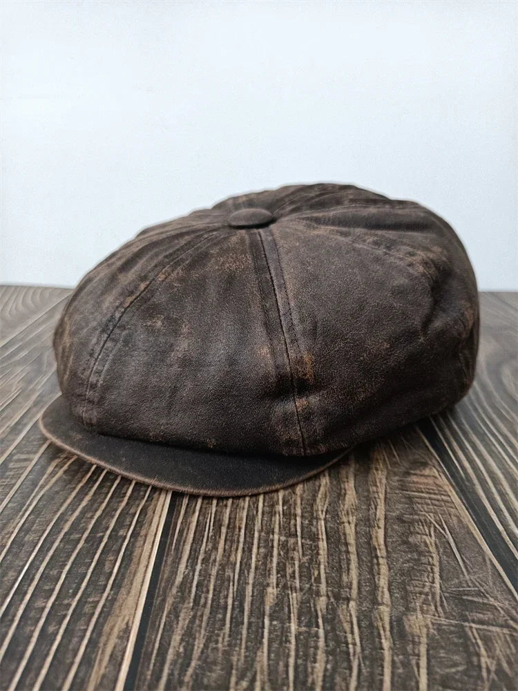 XL 60cm Waxed Paper Newsboy Cap - Men's Windproof Octagonal Beret, All-Season Durable Work & Casual Hat