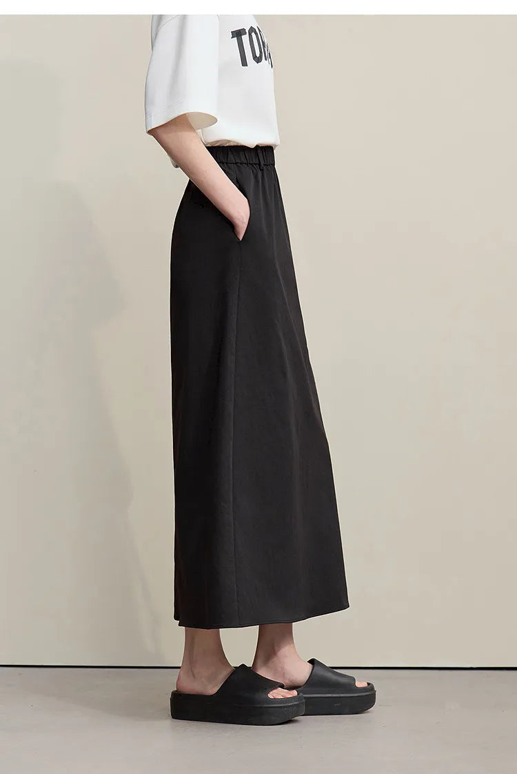Women's Skirt 2026 Summer New Leisure Elastic Waist Slit A-Line Midi Skirt Women's Loose Embroidered Woman Clothes 12621058