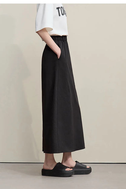 Women's Skirt 2026 Summer New Leisure Elastic Waist Slit A-Line Midi Skirt Women's Loose Embroidered Woman Clothes 12621058