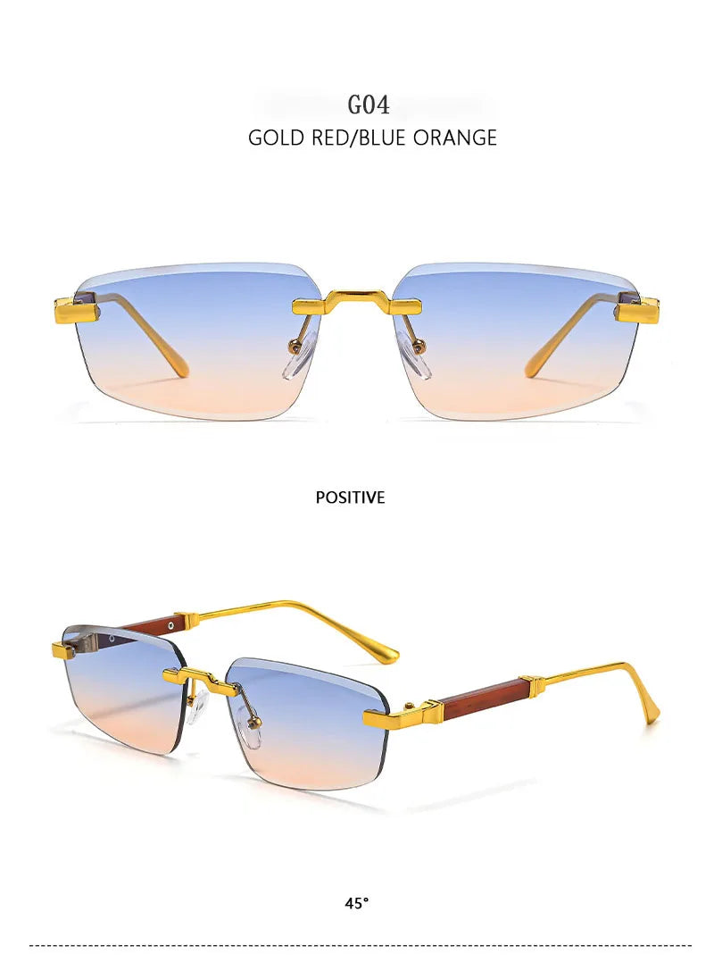 2026 Wooden Rimless Sunglasses Women Trendy Sunscreen Vintage Sunglass Men Vacation Fashion Glasses Lentes De Sol Mujer Okulary