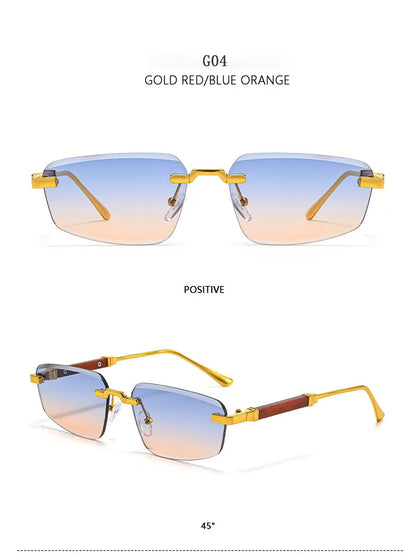 2026 Wooden Rimless Sunglasses Women Trendy Sunscreen Vintage Sunglass Men Vacation Fashion Glasses Lentes De Sol Mujer Okulary