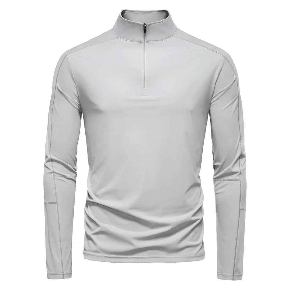 2026 Spring Summer New Men's Sunscreen Clothes Anti-UV UPF100+ T-shirt Long Sleeve Half Zip Top Male Outdoor Fishing Hiking Tops