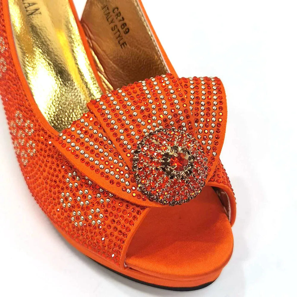 2024 Italian Design Girly Style Golden Color Wedding Shoes And Bag Full Diamond Decoration Metal Closure Bags