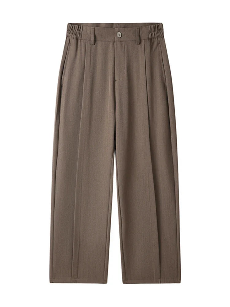 2023 New Autumn Casual Pants Men Korean Fashion Banded Waist Stretch Wide Leg Pleated Suit Slacks Straight Loose Drape Trousers