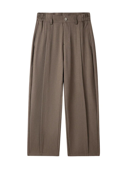 2023 New Autumn Casual Pants Men Korean Fashion Banded Waist Stretch Wide Leg Pleated Suit Slacks Straight Loose Drape Trousers