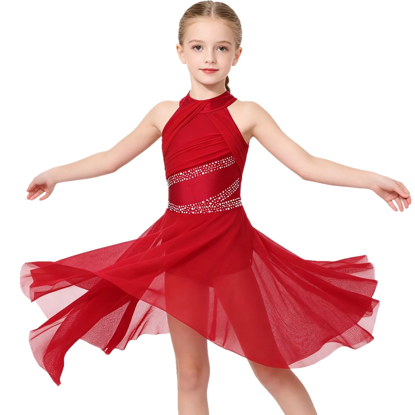 Toddler Girls Rhythmic Gymnastics Ballet Lyrical Contemporary Dance Costume Rhinestone Leotard Skating Jersey Tango Dresses
