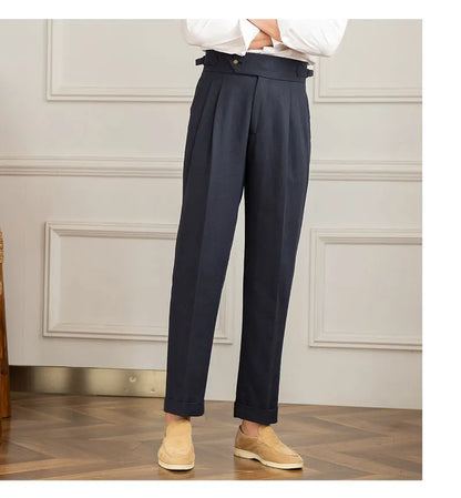 Three Gentleman Summer Naples Casual Straight Pants Men's Commuting Cotton and Linen Comfortable Breathable High Waist Pants