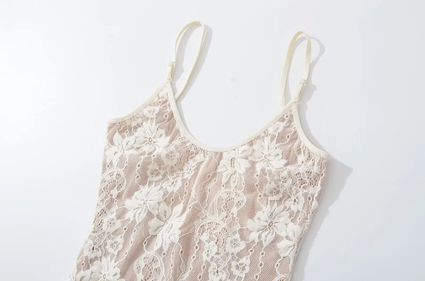 Sexy See Through Lace With Lining Backless Spaghetti Strap Bodysuit Woman Sling Tight Short Jumpsuit Slim Fit Rompers Playsuits