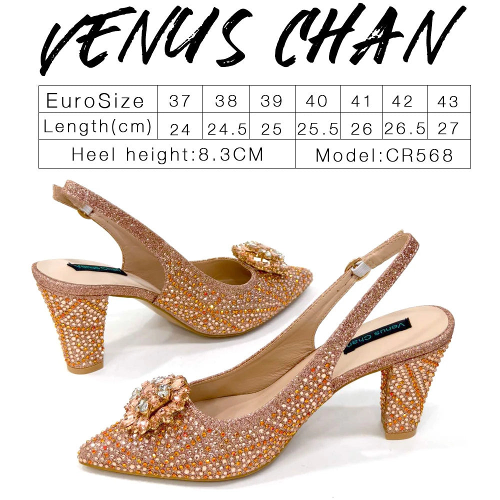 Nigerian Women Heel Party Ladies Italian Design Shoes And Bag Set Decorated with Rhinestone Handbag Wedding Party