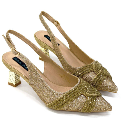 Nigerian Heel Party for Women Shoes and Bag Set Champagne Colour Rhinestone Handbag Italian Design Wedding INS 2024