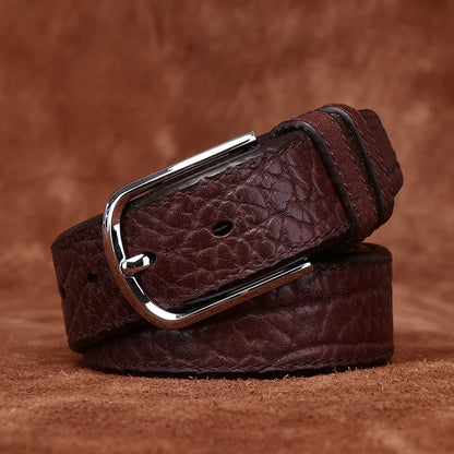 3.8CM Pure Cowhide Genuine Leather for Men High Quality Jeans Needle Buckle Belts Cowboy Waistband Male Fashion BusinessLuxury