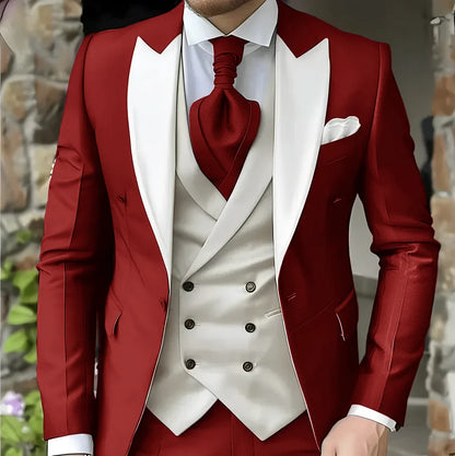 Men's Elegant Peak Lapel Tuxedo 3-Piece Suit with Blazer Vest Formal Men's Suit for Business Prom Business Dinner