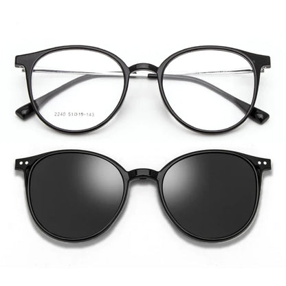 Magnetic Clip On Glasses Women Driving Polarised Round Pink Optical Myopia Eyewear Men Custom Prescription Glasses 2240