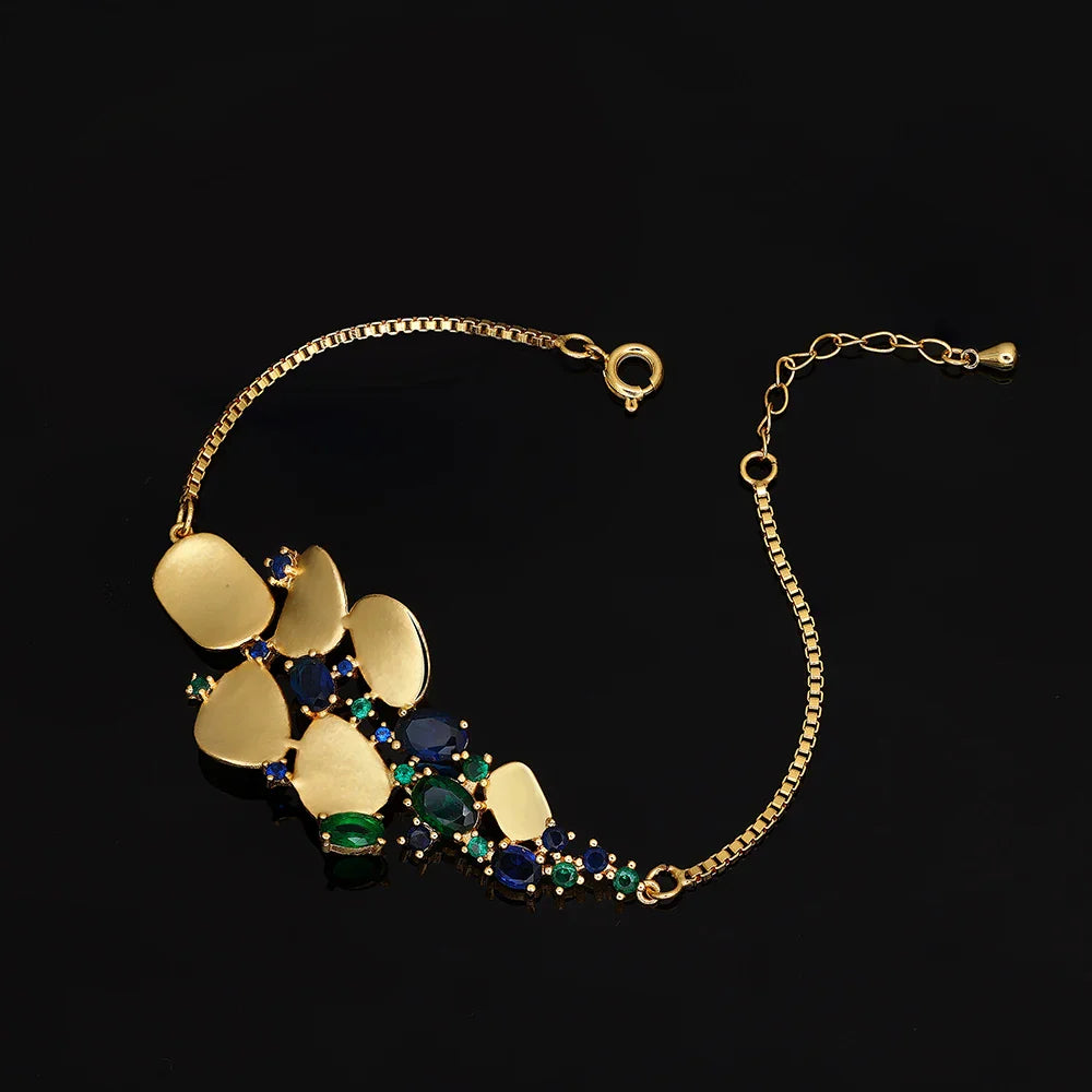 Trendy Link Chain Pendant Necklace Earring Set Gold Plated Cubic Zirconia Jewelry Sets Dubai Nigeria Women Wedding Accessories