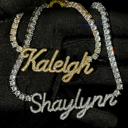 Custom Cursive Letter Pendant Customized Name Necklace for Women Iced Out CZ Zircon Rock Street Hip Hop Jewelry