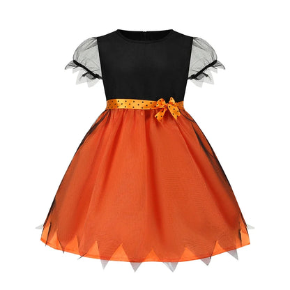 2026 Children's Pumpkin Costume Role Playing Girls Dress Carnival Party Halloween Cosplay Performance Kid Outfit