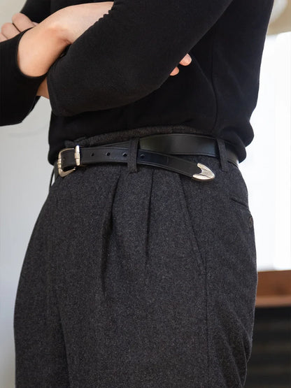 Cashmere Edition Men's Hollywood-Style Loose-Fit Slightly Flared Casual Pants Wool Flannel Trousers Vintage-Style Dress Pants