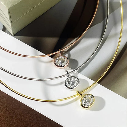 Solitaire Oval Cut Moissanite Pendant 2/3/4ct for Women s925 Silver Party Bridal 1.5mm Solid Choker Neck Chain Necklace