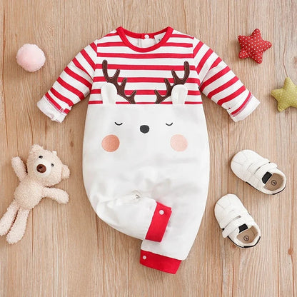 Prowow 0-18M Baby Christmas Costume Cartoon Deer Jumpsuit With Santa Hat Christmas Baby Romper For Newborn New Year Costume