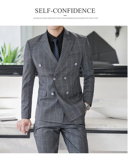 27 Colors ( Blazer + Vest + Pants ) Boutique Fashion Plaid Formal Office Business Mens Suit Three Pieces Groom's Wedding Dress