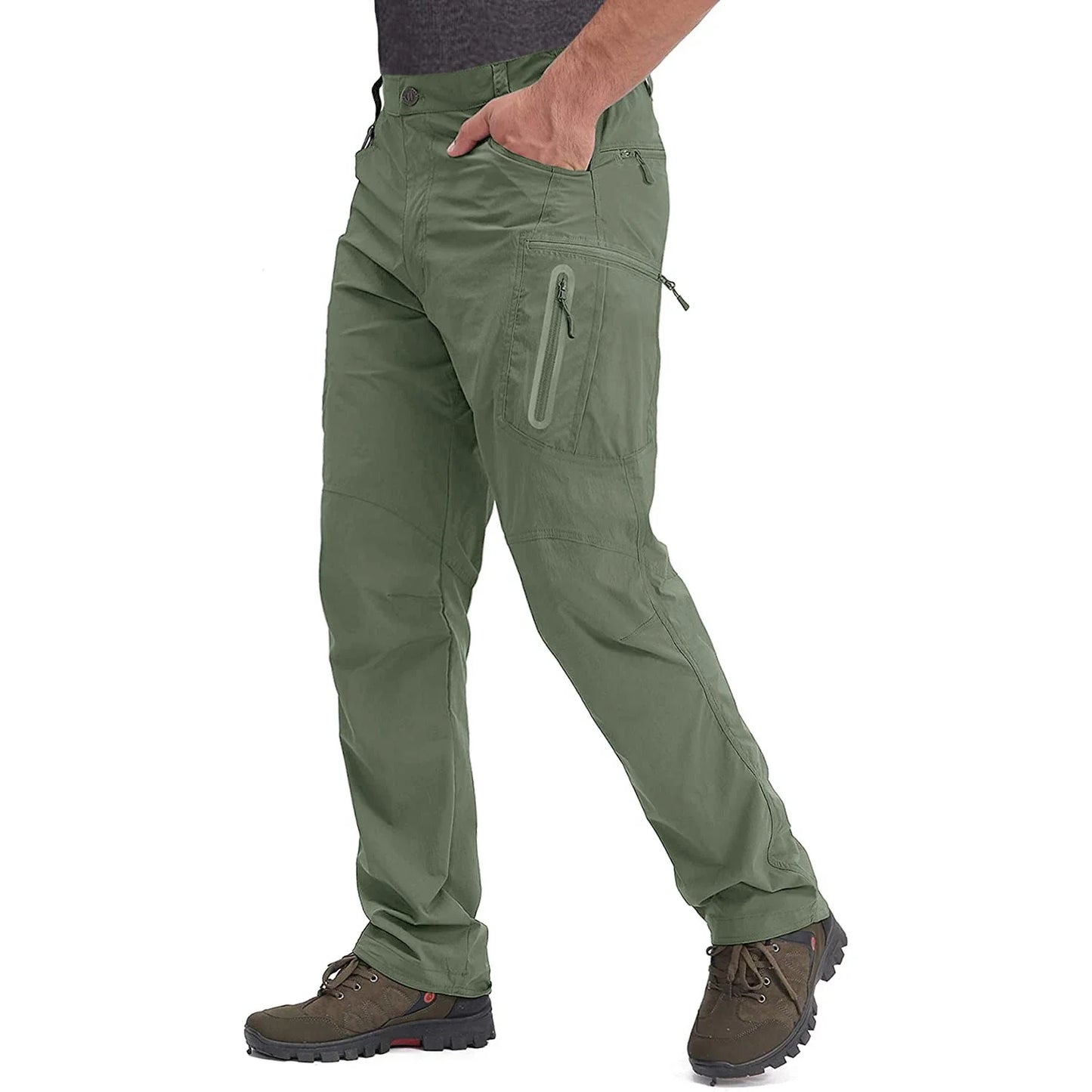 Summer Lightweight Trousers Mens Fishing Pants Outdoor Hiking Nylon Quick Dry Pockets Cargo Pants Casual Work Trousers
