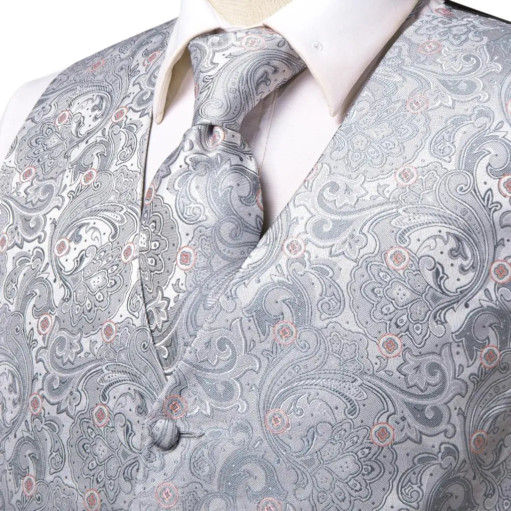 Mens Vests Tie Sets V-Neck Grey Red Purple Blue Green Pink Black Waistcoat Hanky Cufflinks Wedding Business Designer
