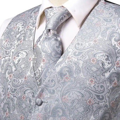 Mens Vests Tie Sets V-Neck Grey Red Purple Blue Green Pink Black Waistcoat Hanky Cufflinks Wedding Business Designer