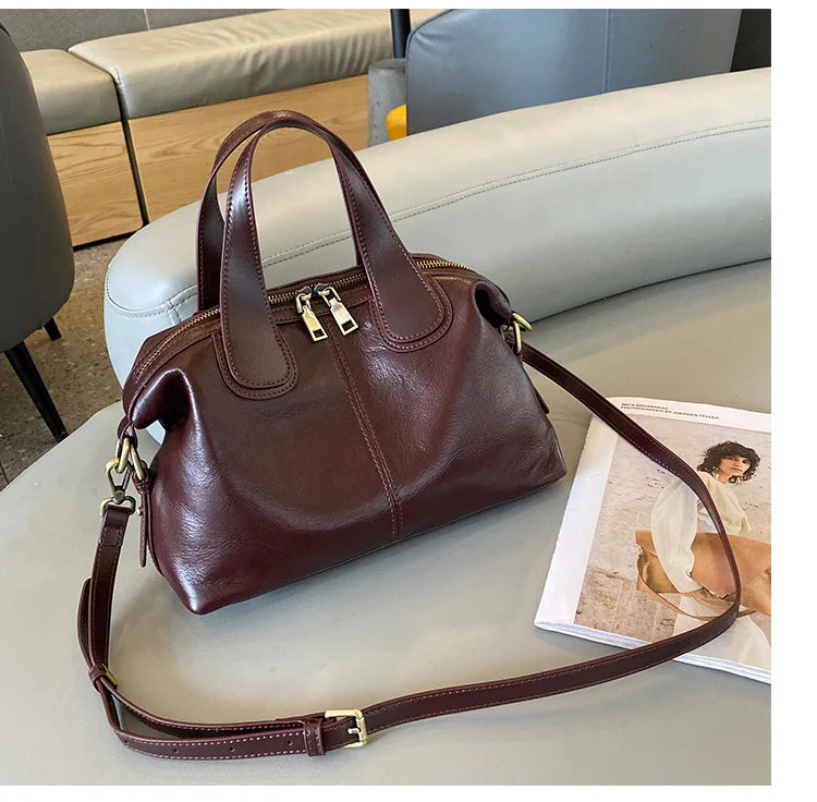 MS Genuine Leather Woman Bags Luxury Retro Shoulder Handbag Vintage Lady Messenger Casual Tote Crossbody Purses Black 2023 New