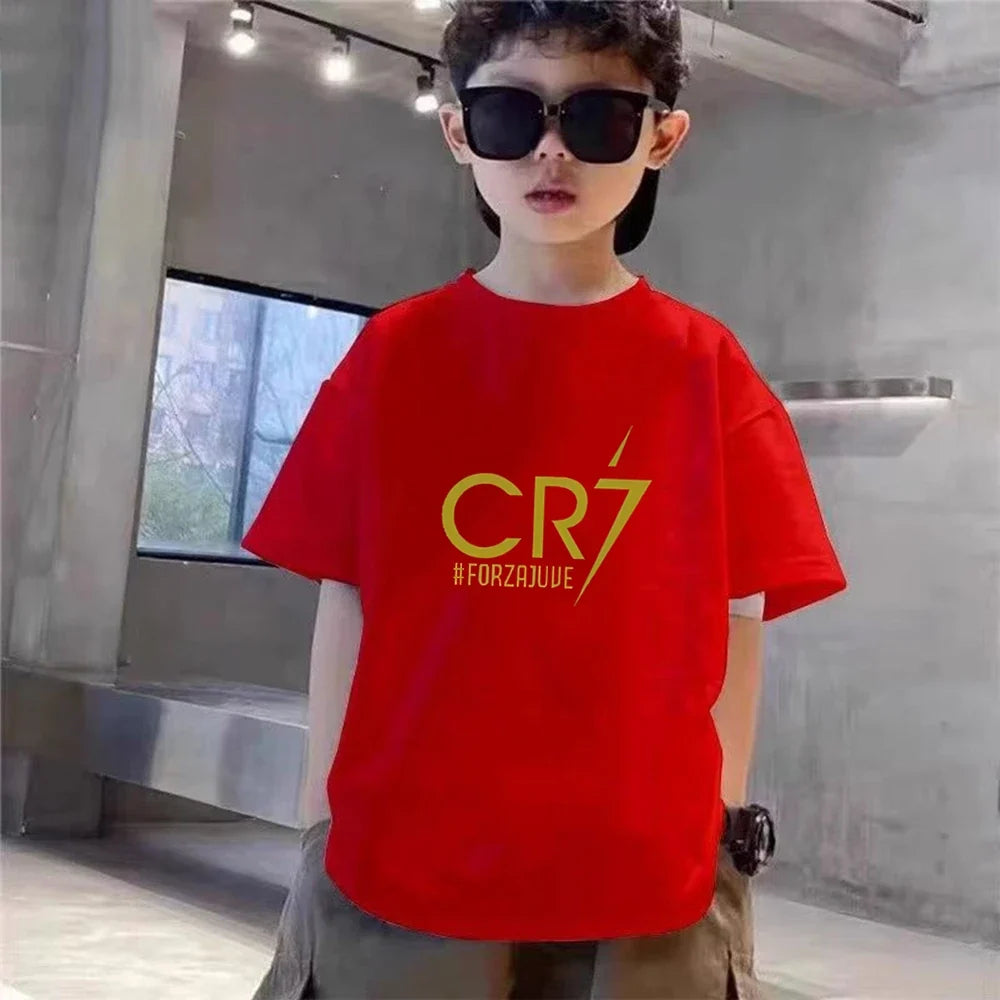 Children CR7 Printing Clothing Short-sleeved T-shirt+Shorts Cool Summer Clothes Boys Girls Toddler 3-12Yrs Football Sports Set