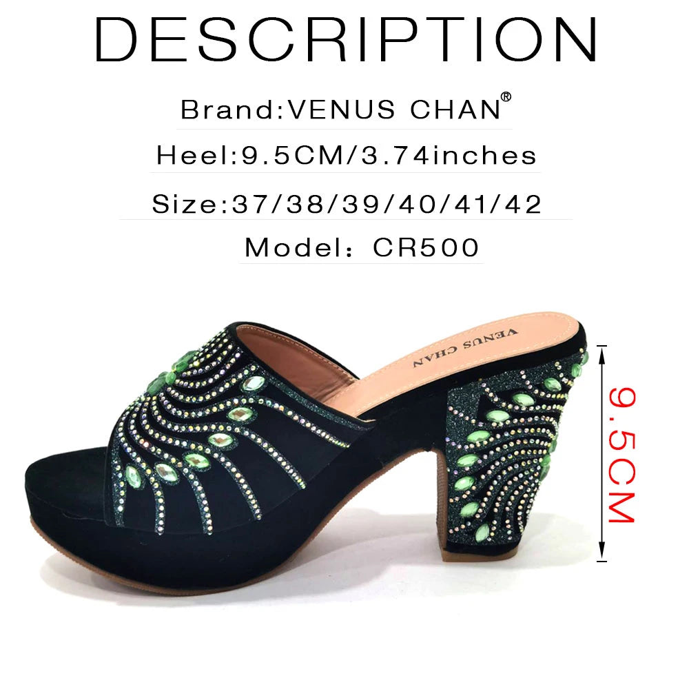 2023 The Latest Italian Design Rotary Rhine-Diamond Floral Thick Heel Platform Women's Comfortable Shoes Bag and Shoe Set