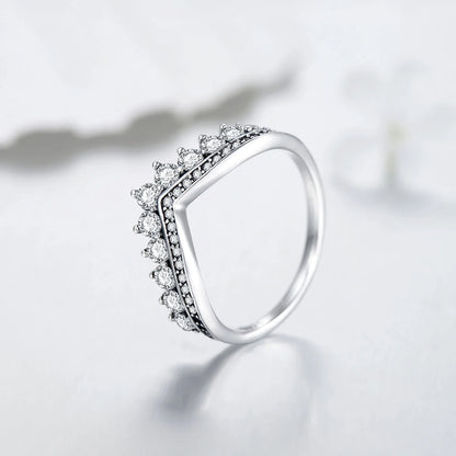Fashion 100% Real 925 Sterling Zircon Crown Finger Ring Classic Stackable Silver Jewelry For Women Wedding Christmas Gift