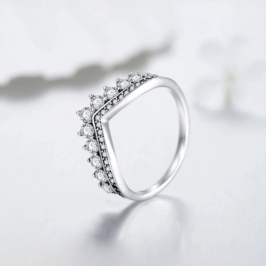 Fashion 100% Real 925 Sterling Zircon Crown Finger Ring Classic Stackable Silver Jewelry For Women Wedding Christmas Gift