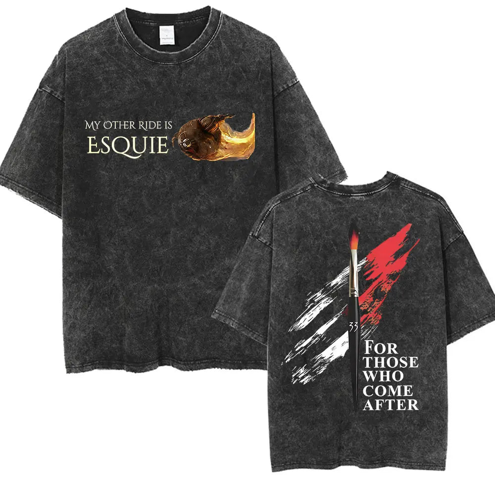 Game Clair Obscur Expédition 33 Vintage Washed T Shirts Men's Women Casual High Quality Oversized Cotton T-shirt Fans Streetwear