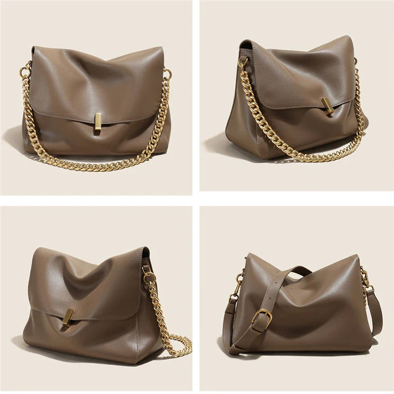 Genuine Leather Large Chain Shoulder For Women 2026 Luxury Designer Office Messenger Bags Satchel Cow Ladies Handbags