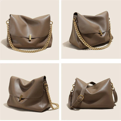 Genuine Leather Large Chain Shoulder For Women 2026 Luxury Designer Office Messenger Bags Satchel Cow Ladies Handbags